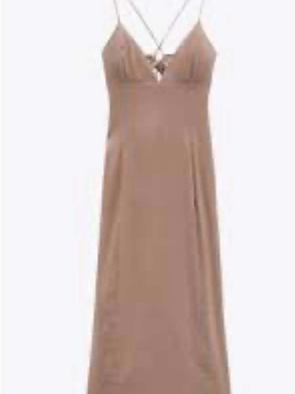 Zara Taupe Long Slip Dress with Crisscross Straps